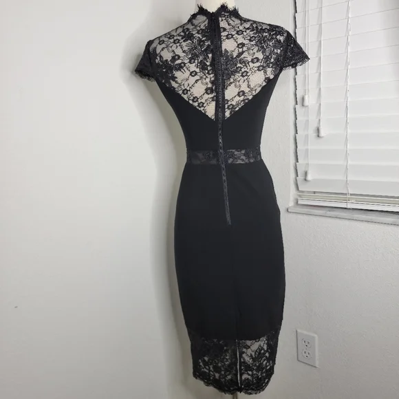 ALICE + OLIVIA Kim Lace Midi Dress In Black NWT 0.